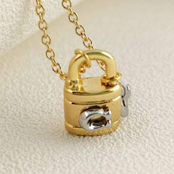 Coach Signature Padlock and Key NecklaceGold Chain and Silver Key - Picture 4 of 6